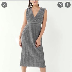 NWT Urban Outfitters Sparkly Silver Pleated Midi Dress